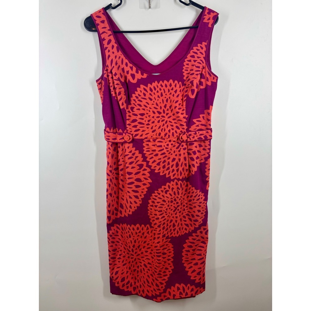 Boden Womens Pink Orange Floral Cotton V-Neck Sheath Dress‎ Size US 6 UK 10